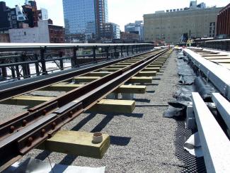 The elevated railway track during renovation